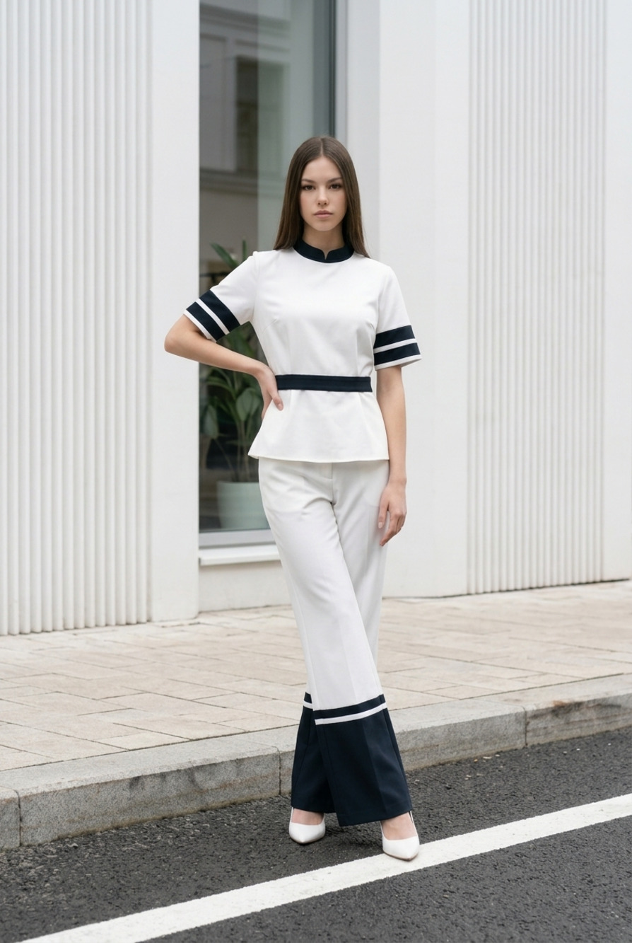 etcetera byetcetera Two-Piece White and Black Contrast Wide-Leg Trouser Set